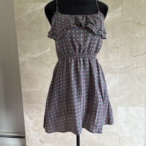 Jack Wills Silk Ruffle Tier Mini Dress 4 Blue Preppy Y2K